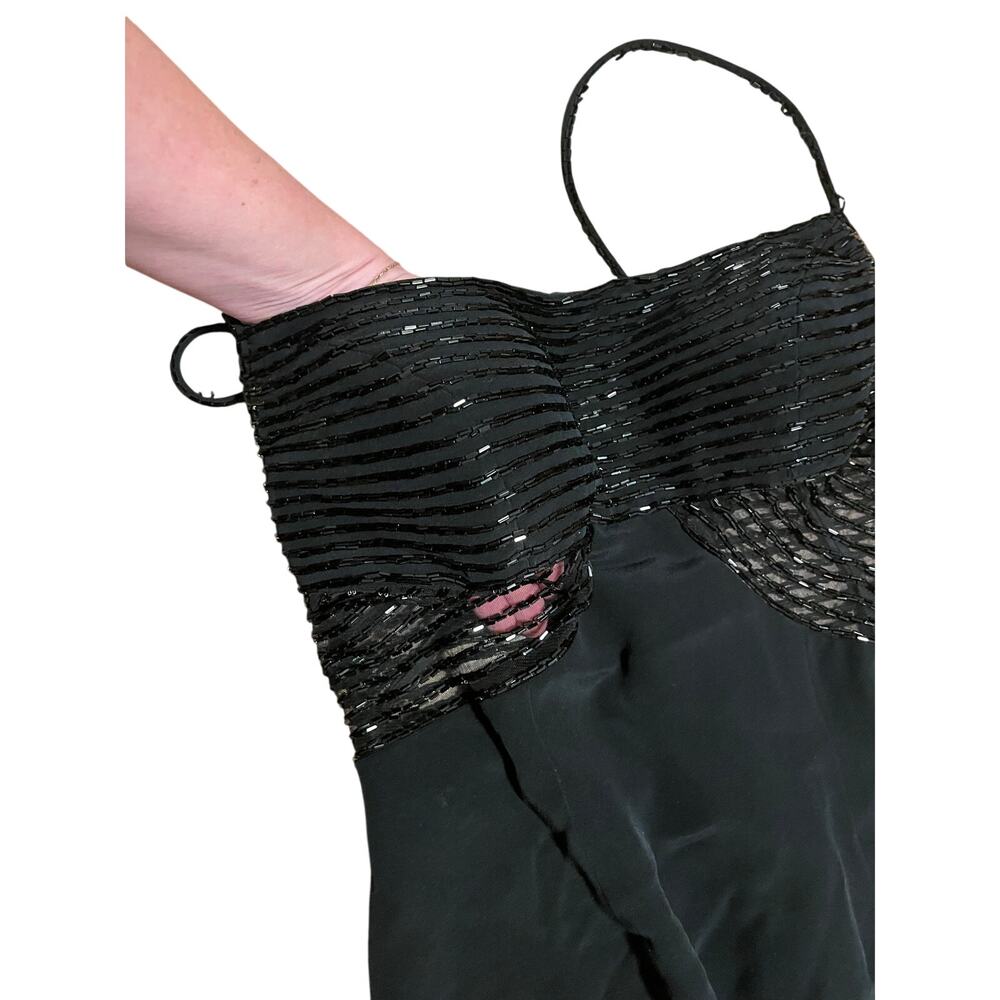 90s Cache Black Beaded Sequin Maxi Dress Size 8 Y2K Formal Evening Gown Vintage - Picture 6 of 8